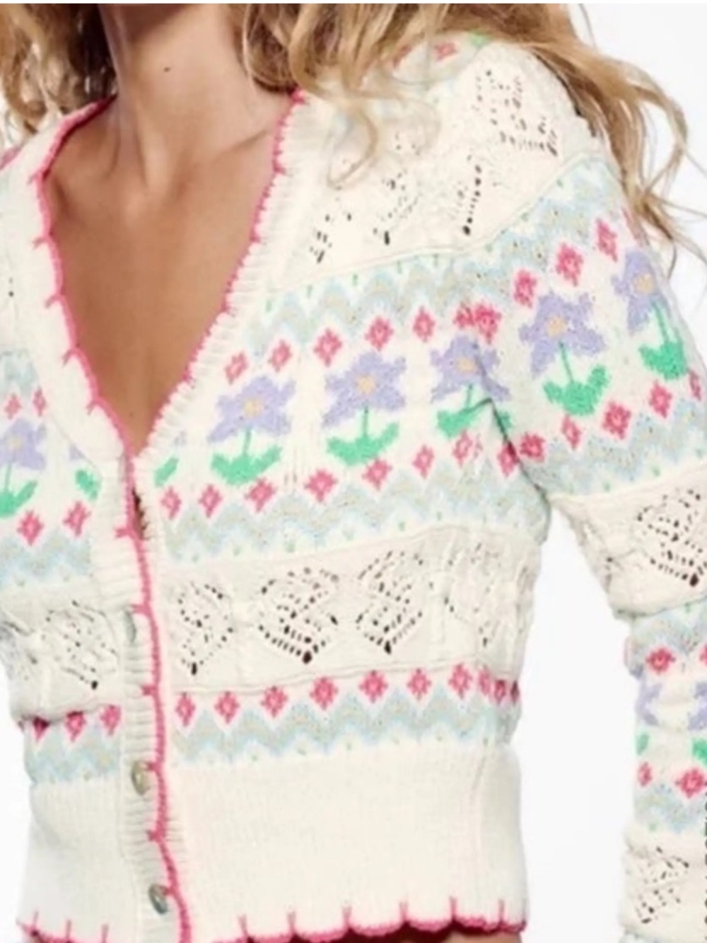 Zara Knitted Cardigan Sweater Small Cottagecore Crochet